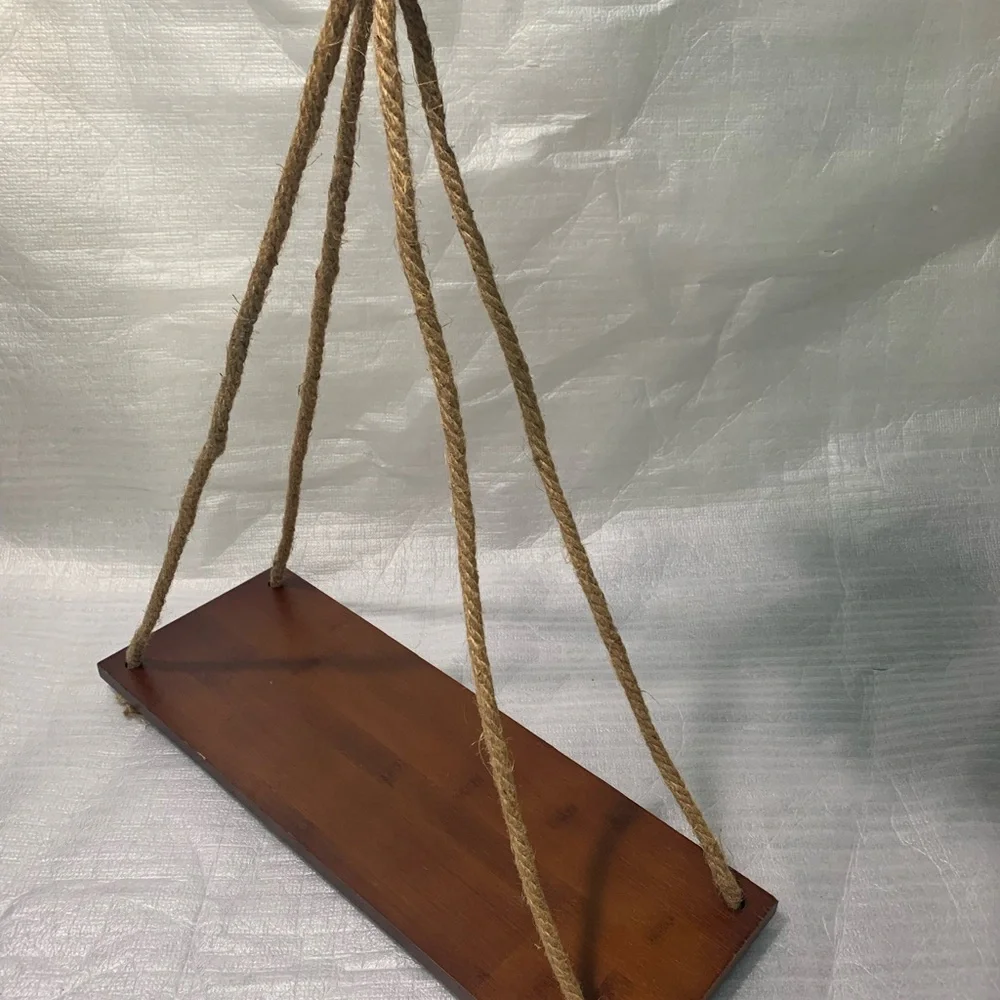 Rustic Wooden Floating Shelf 17”x6” with Adjustable Jute Rope Boho Farmhouse Dec